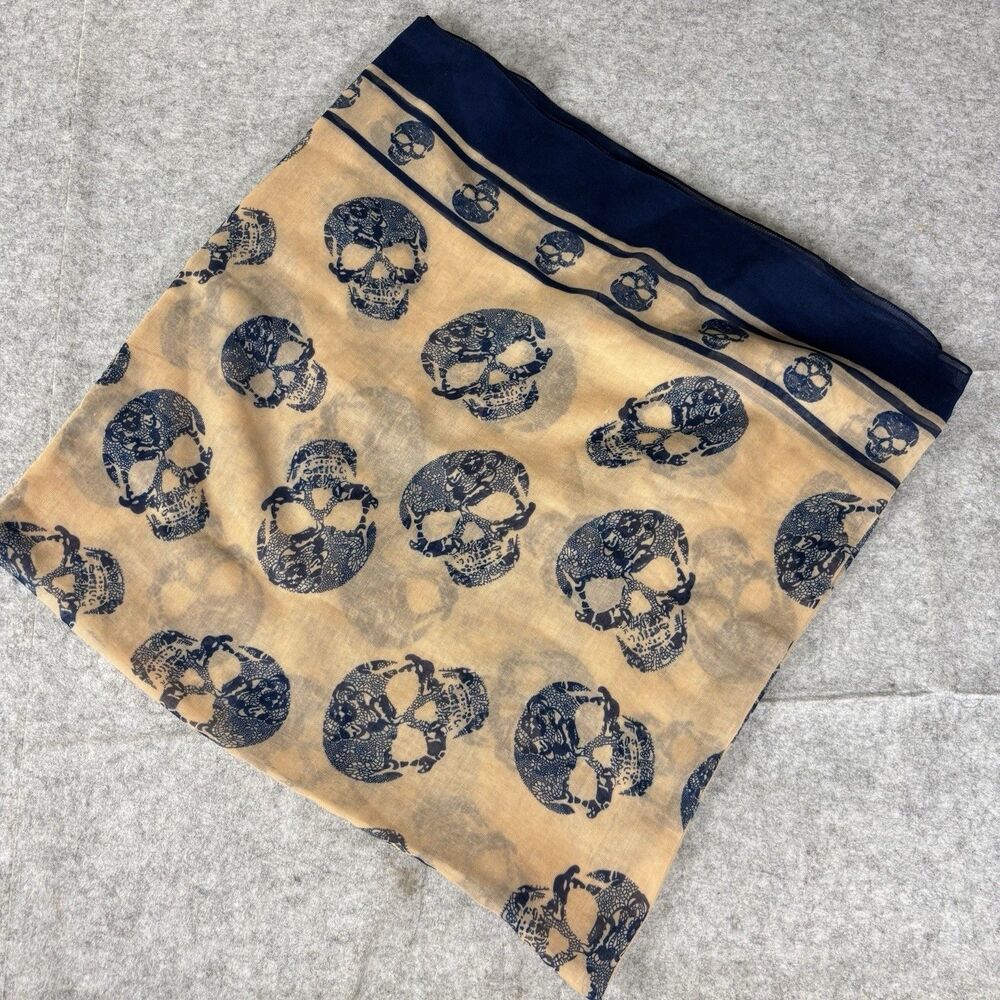 Hotwind Skull Scarf Stole Wrap Shawl Blush Beige Blue 38" x 74"